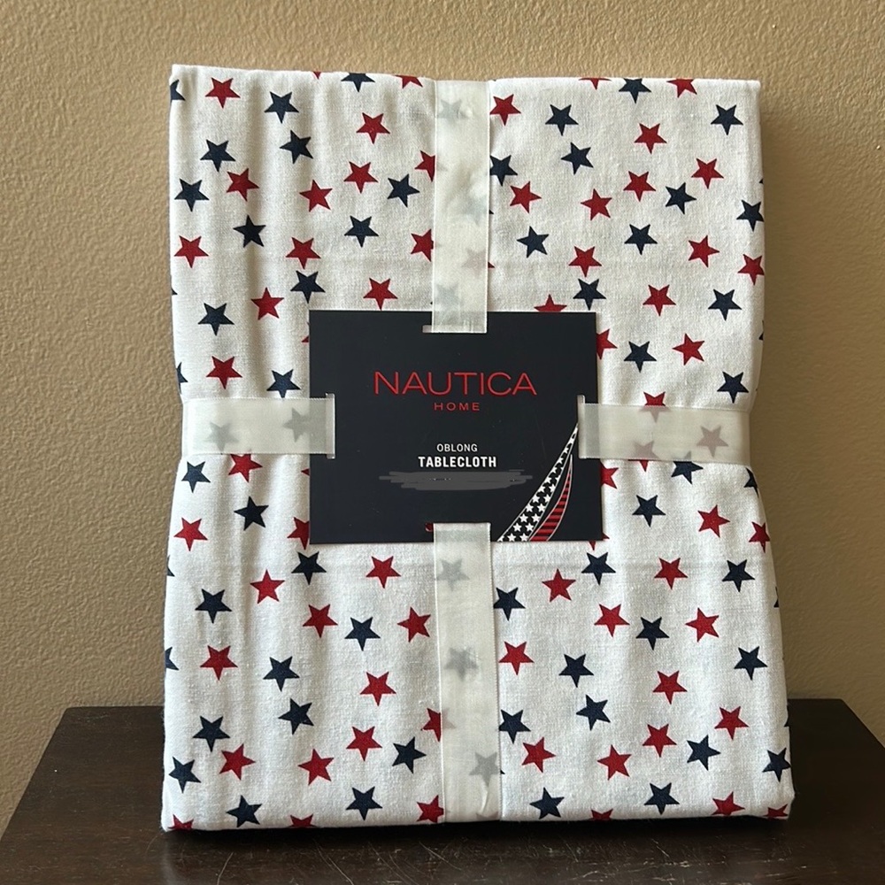 Nautica Tablecloth Americana Red White Blue Stars 4th of July 60”x 84”